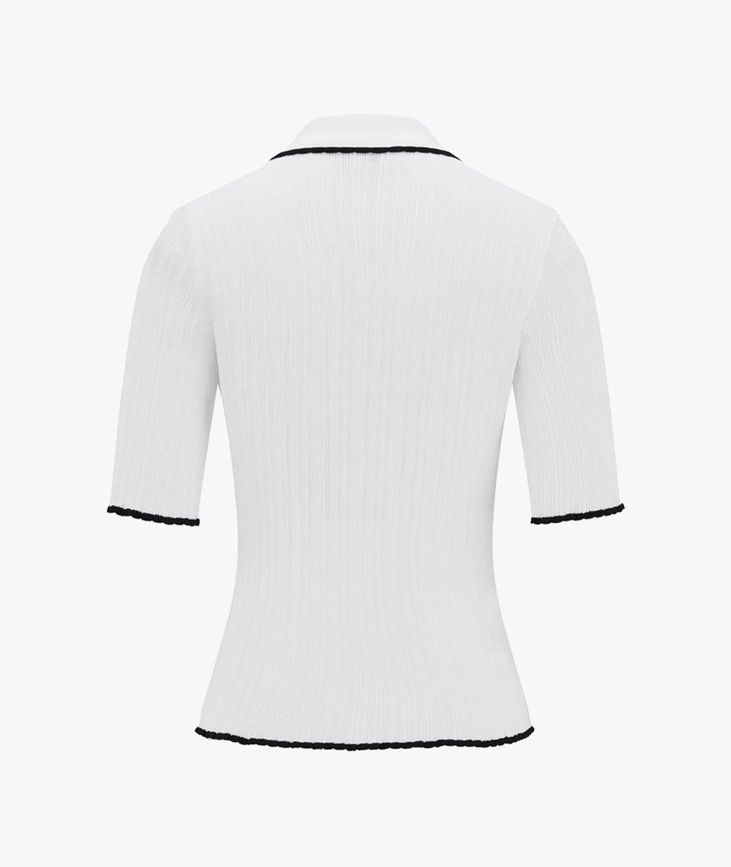 Fairliar Scalloped Collar Three-Quarter Sleeve Knit (White)