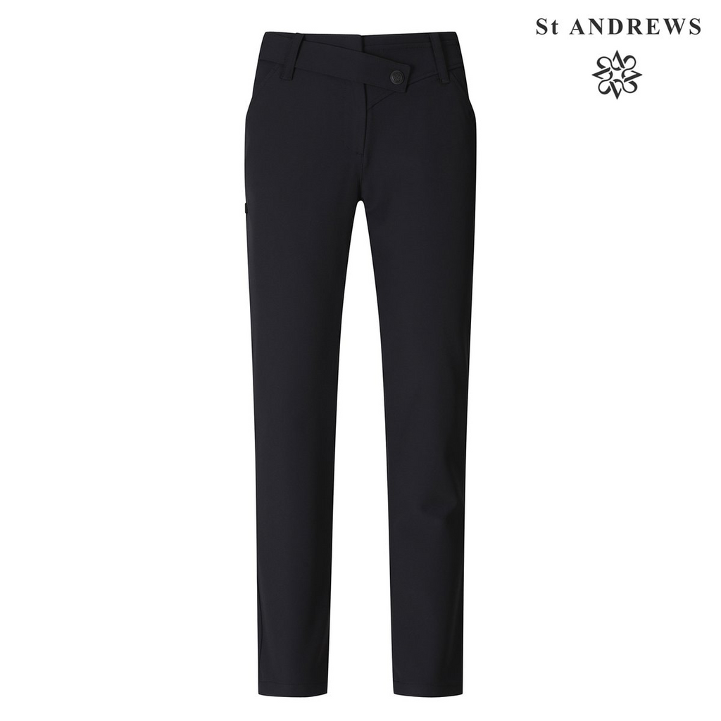St Andrews Black Women's Diagonal Button Elastic Pants