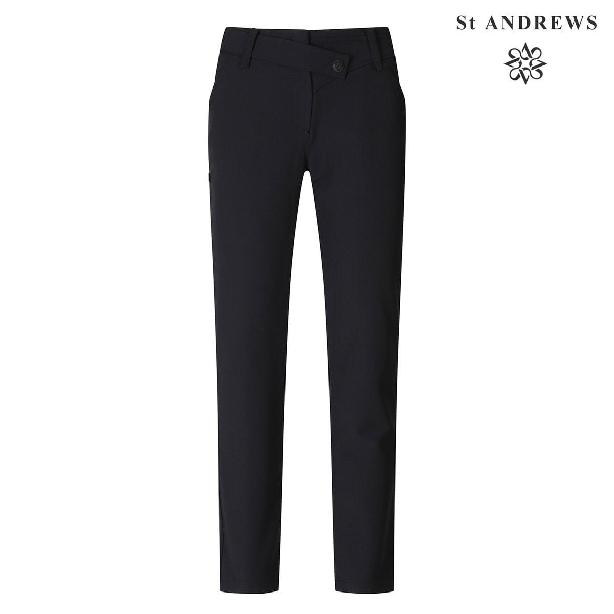 St Andrews Black Women's Diagonal Button Elastic Pants