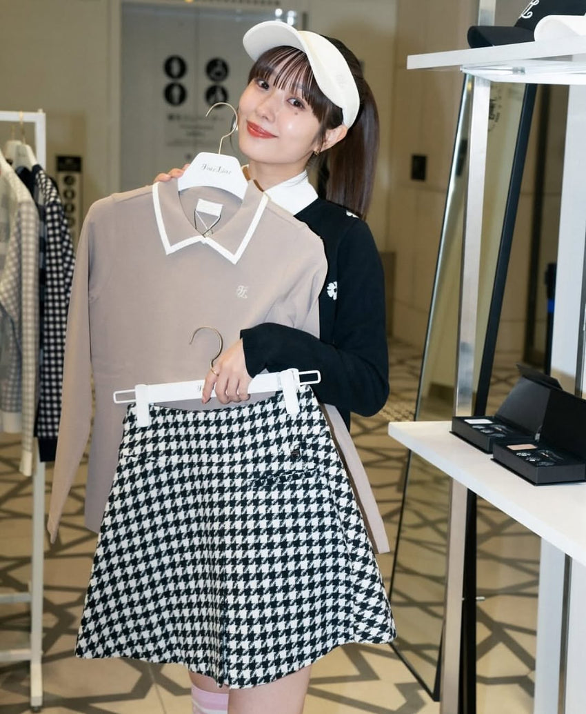 Fairliar Leather Color Combination Collar Knit (Cocoa)