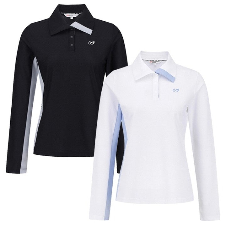 Socks included [Master Bunny] Women's Side Color Block Waffle Polo T-shirt