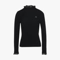 Fairliar Double-layer ruffle high-neck ribbed knitted shirt (black)