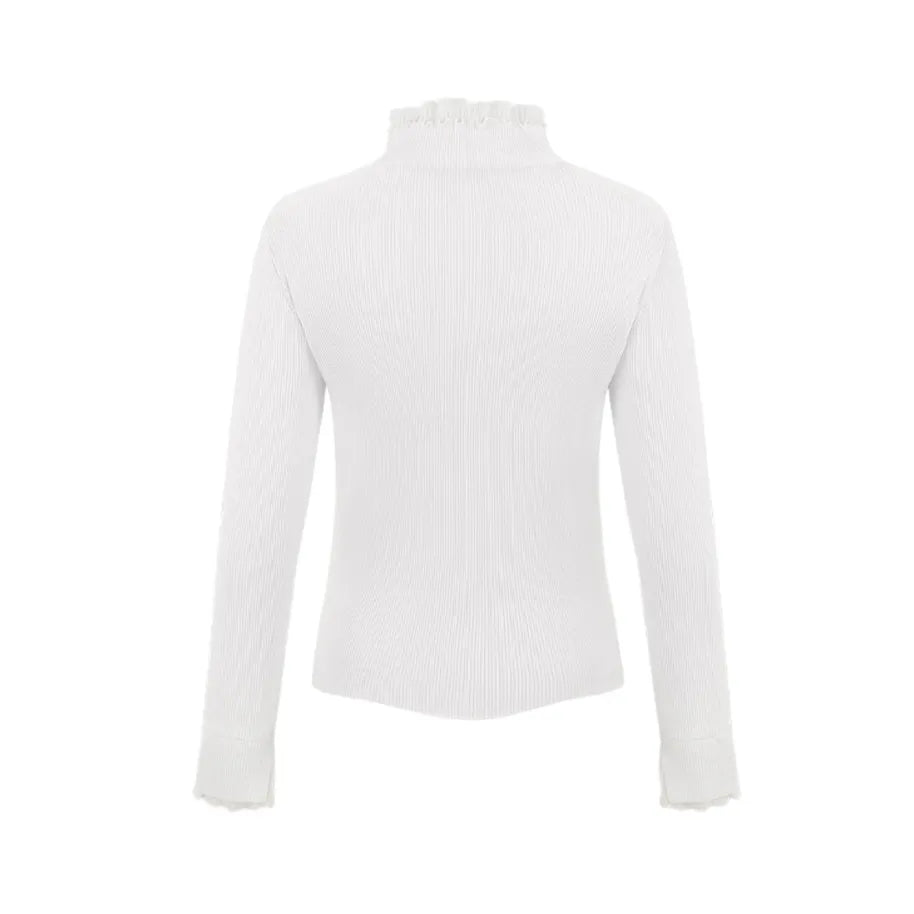 Fairliar Women's Double Frill High-Neck Knitted Sweater - White