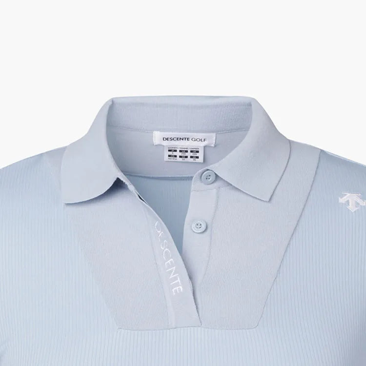 Descente-Slim-fit long-sleeved polo shirt with splicing design (women's) - blue
