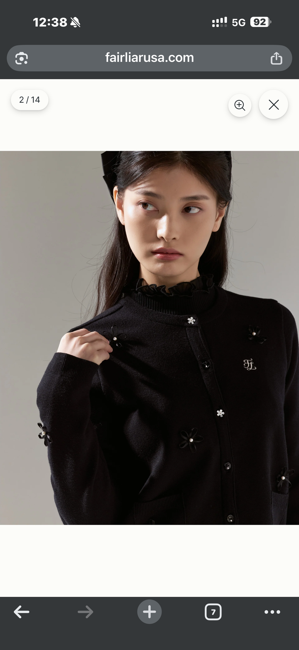 Fairliar Leather flower trimmed cardigan (Black)