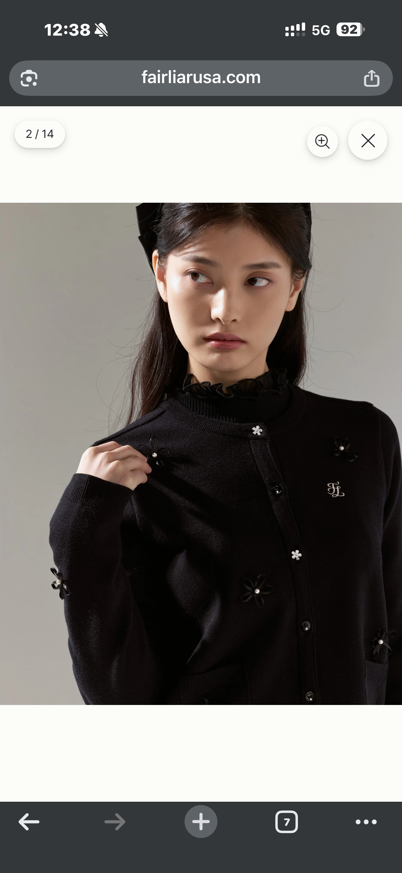 Fairliar Leather flower trimmed cardigan (Black)