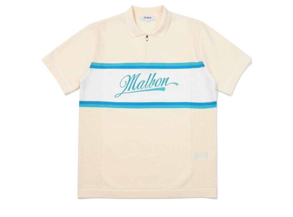 Malbon Golf Color Block Amosa Short Sleeve Summer Knit（Cream）