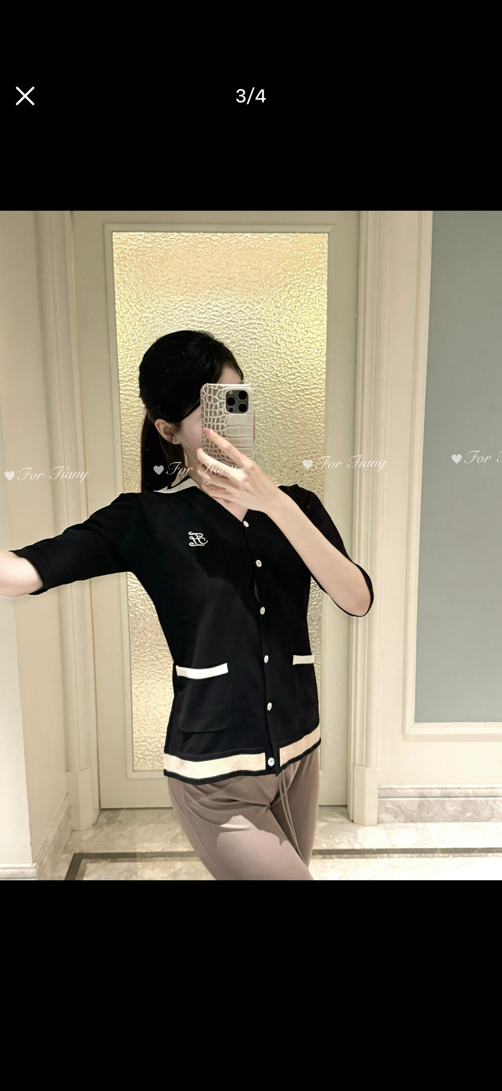 Fairliar Knit Slip Set Collar Cardigan (Black)