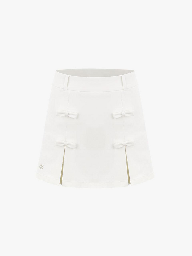 Fairliar WOMEN SKIRT A-LINE RIBBON DETAIL WHITE