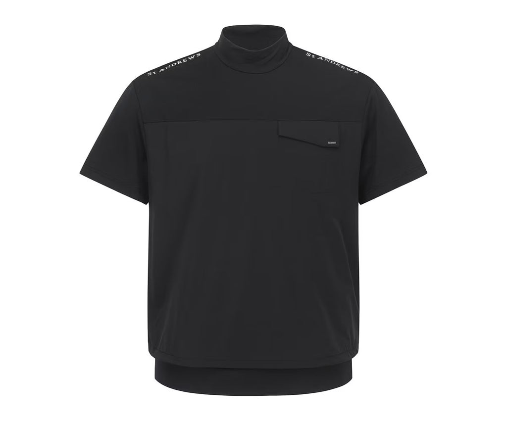 St Andrews Men's Woven Hybrid High-Neck Short Sleeve T-Shirt with Pocket Detail
