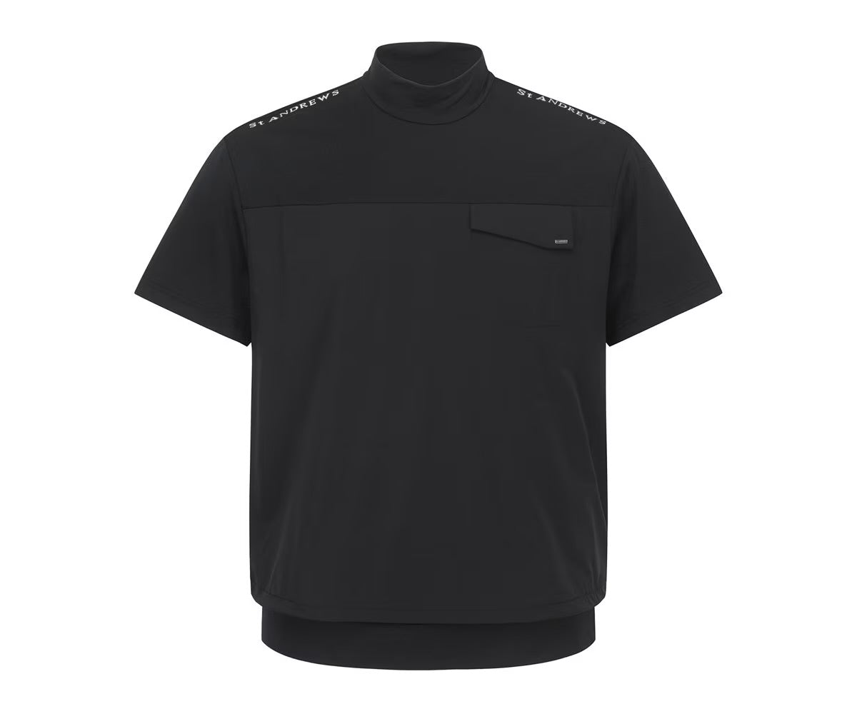 St Andrews Men's Woven Hybrid High-Neck Short Sleeve T-Shirt with Pocket Detail
