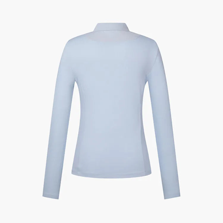 Descente-Slim-fit long-sleeved polo shirt with splicing design (women's) - blue