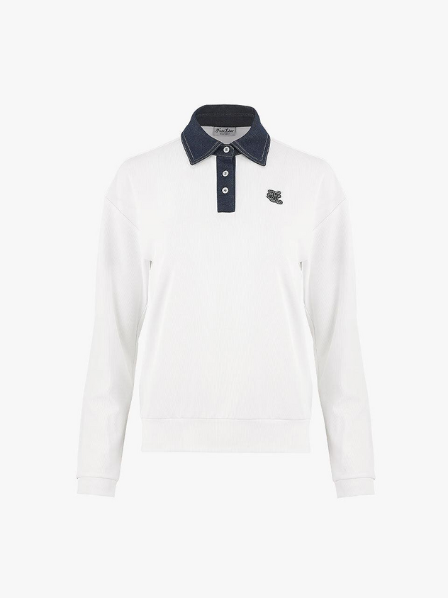 Fairliar Denim Collar Blouson T-shirt Golf [WHITE]