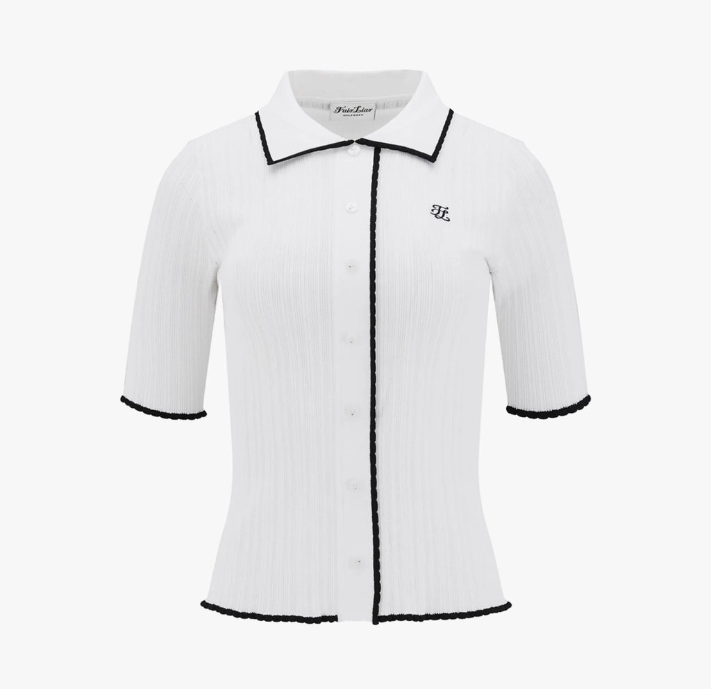 Fairliar Scalloped Collar Three-Quarter Sleeve Knit (White)
