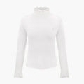 Fairliar Women's Double Frill High-Neck Knitted Sweater - White