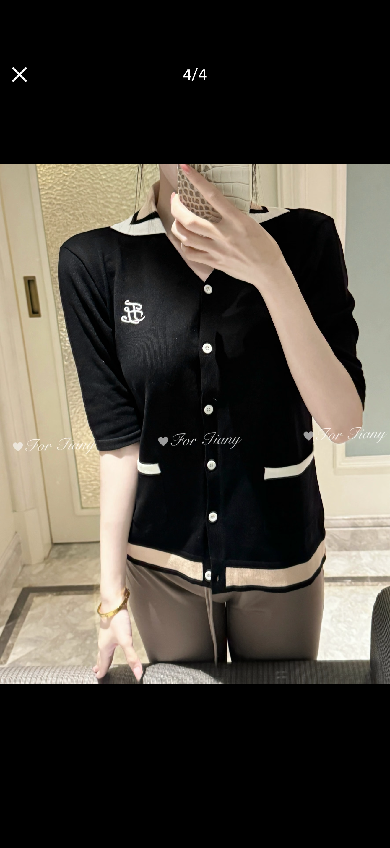 Fairliar Knit Slip Set Collar Cardigan (Black)