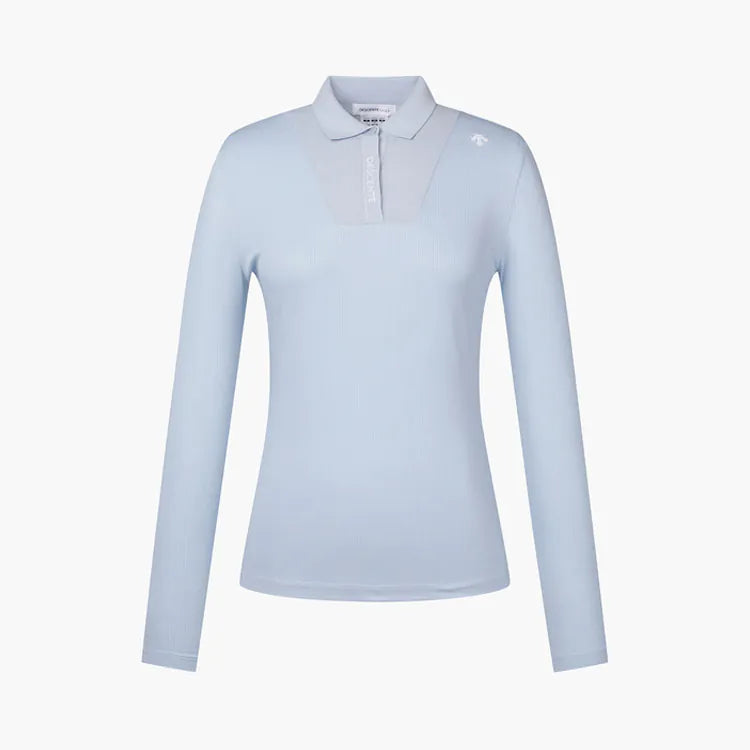 Descente-Slim-fit long-sleeved polo shirt with splicing design (women's) - blue