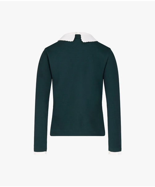 Fairliar Detachable lace collar knitted shirt (dark green)