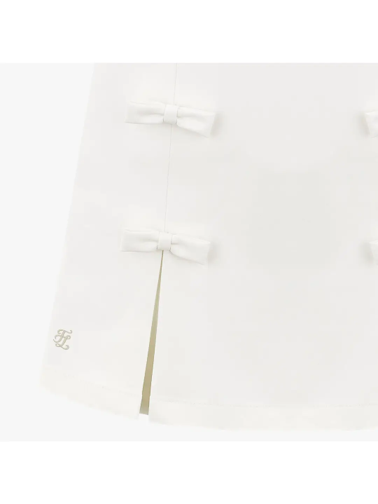 Fairliar WOMEN SKIRT A-LINE RIBBON DETAIL WHITE