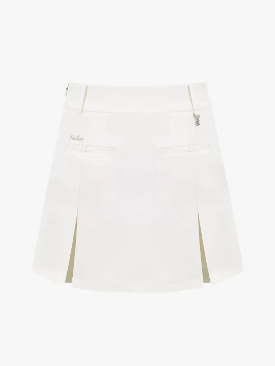 Fairliar WOMEN SKIRT A-LINE RIBBON DETAIL WHITE