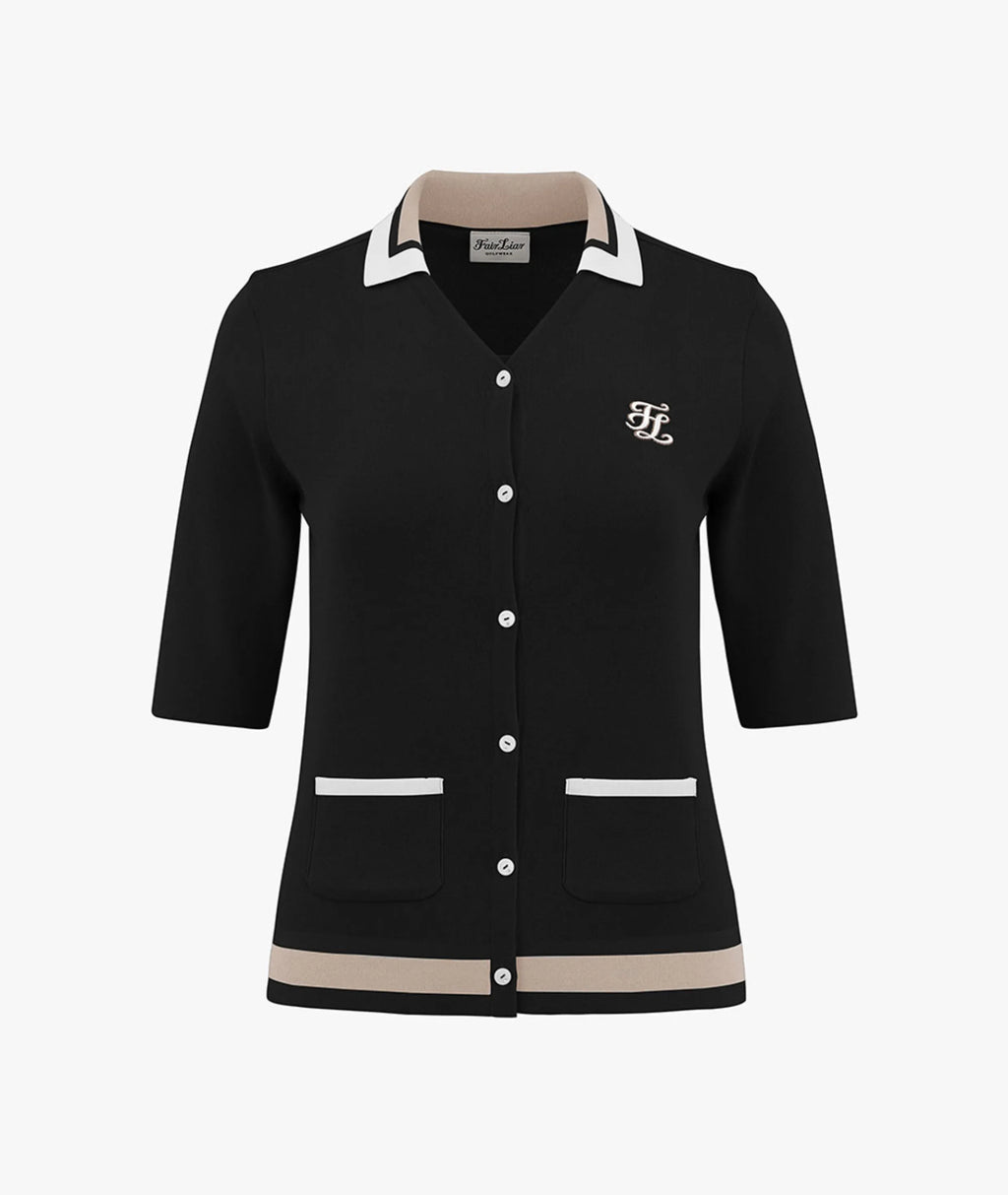Fairliar Knit Slip Set Collar Cardigan (Black)
