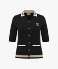 Fairliar Knit Slip Set Collar Cardigan (Black)