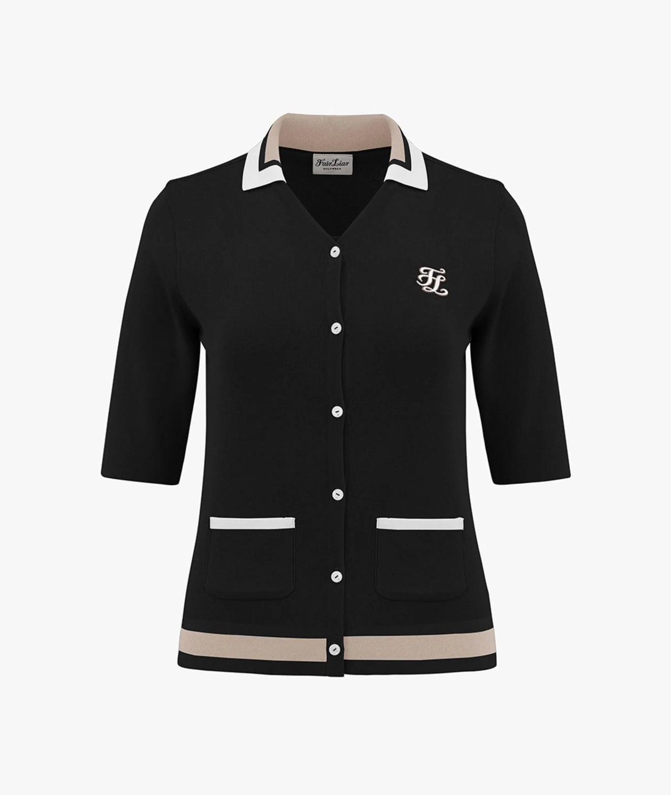 Fairliar Knit Slip Set Collar Cardigan (Black)