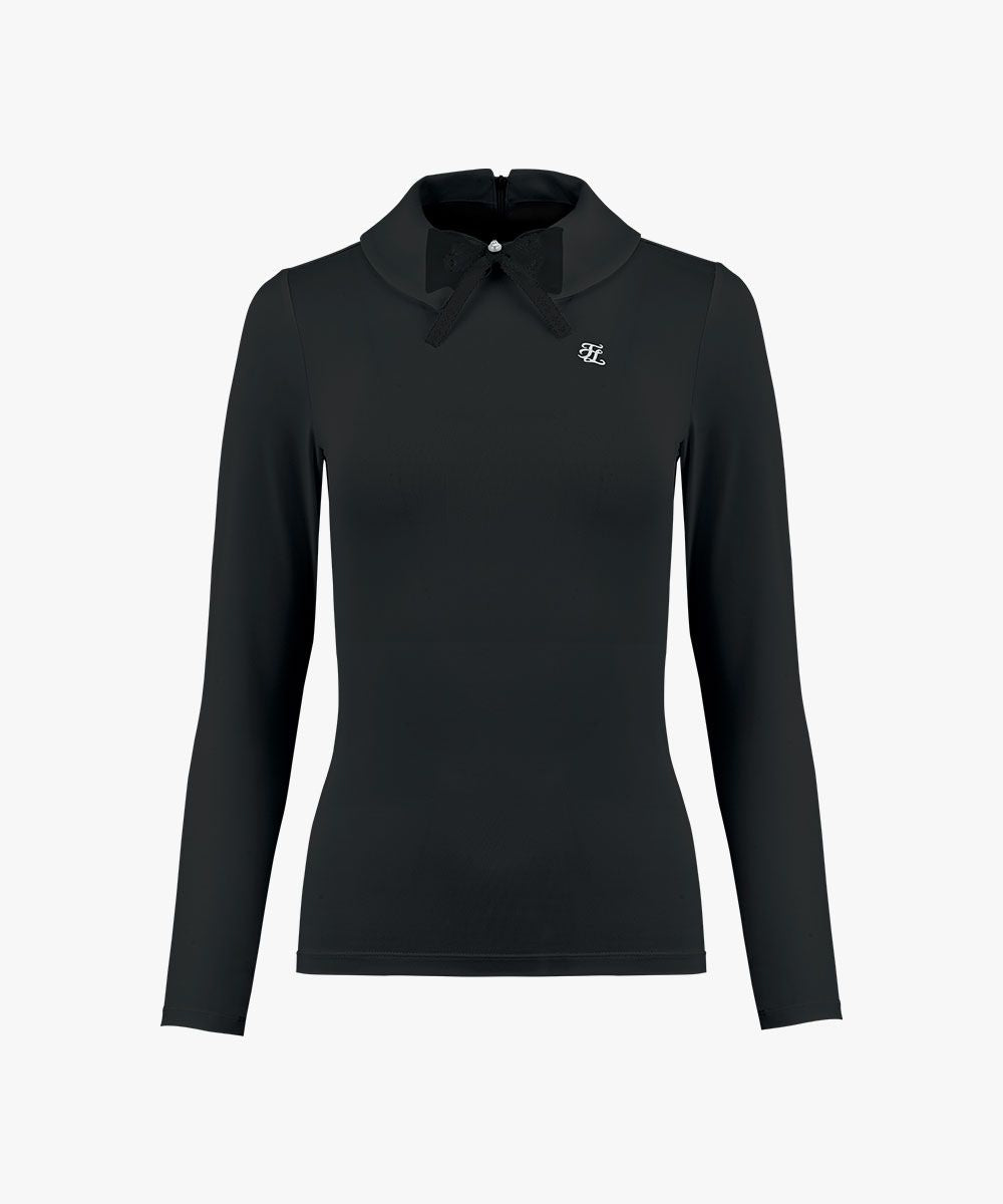 Fairliar Double stand collar long-sleeved T-shirt (black)