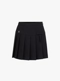 Fairliar Ribbon Pleated Wide-leg Culottes [Black]