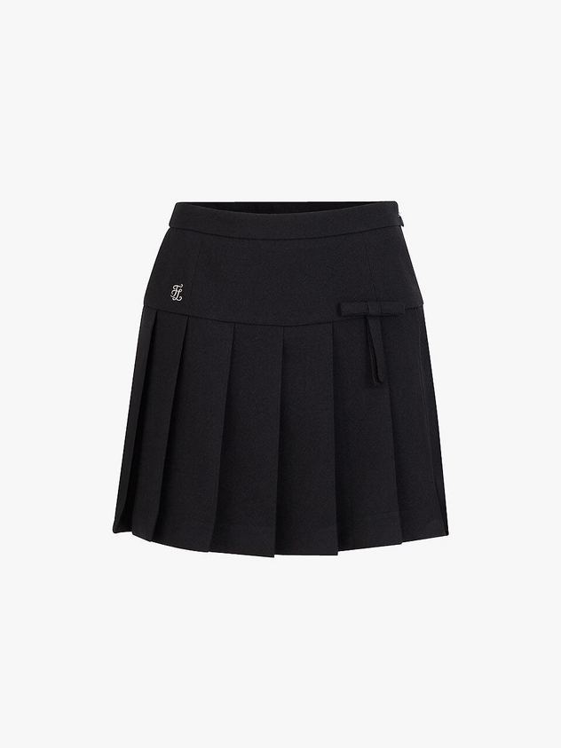 Fairliar Ribbon Pleated Wide-leg Culottes [Black]