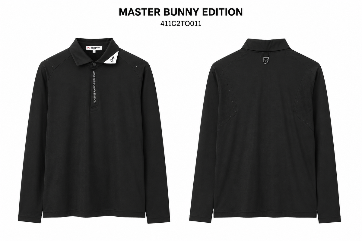 Master Bunny black vertical logo zip polo shirt from t
