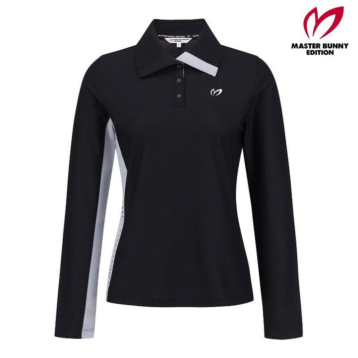 Master Bunnys Women's side-blocked color waffle polo shirt