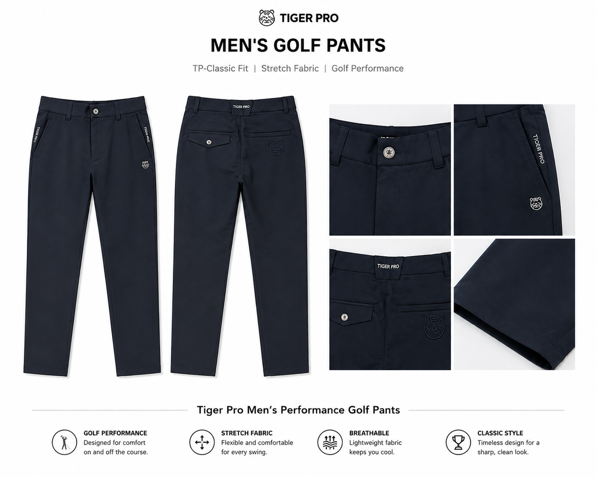 Tiger Pro Golf Men’s Signature Performance Golf Pants – Black