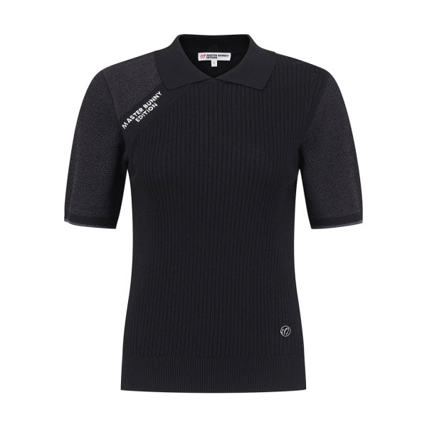 [Master Bunny] Women's Diagonal Logo Mix Knit Short Sleeve Knit