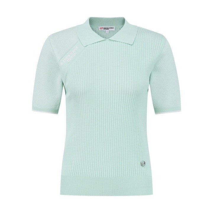 [Master Bunny] Women's Diagonal Logo Mix Knit Short Sleeve Knit