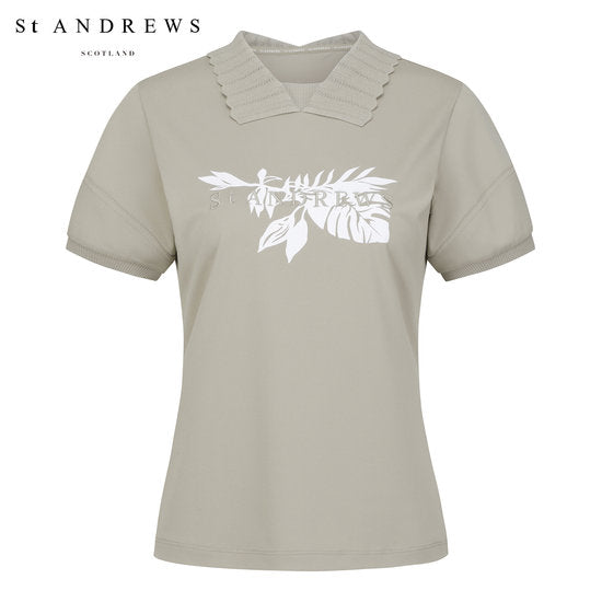 [St. Andrews] Women's Leaf Logo Knit Collar Short Sleeve T-shirt