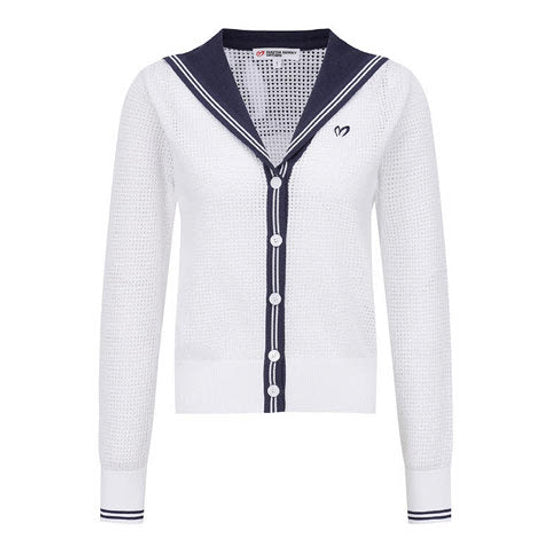 [Master Bunny Edition] Women's Symbol Embroidered Sailor Collar Mesh Cardigan