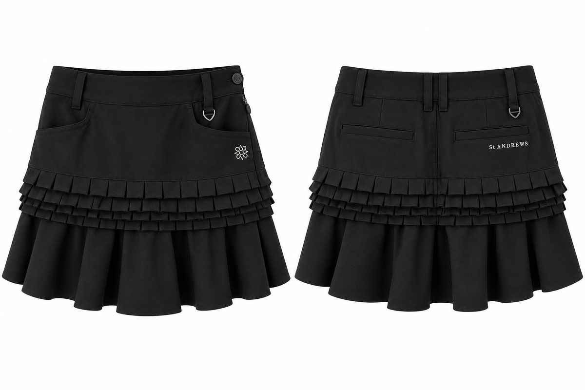 St Andrews Layered Pleated Flare Golf Skirt – Black