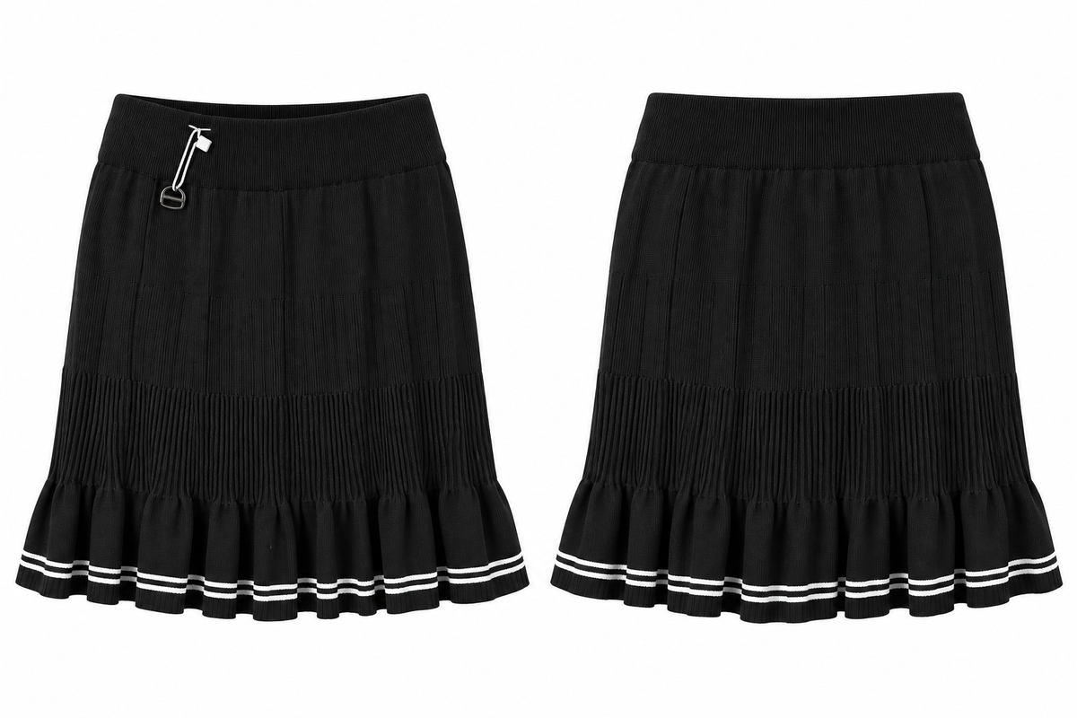 Master Bunny Edition Stripe Trim Pleated Knit Golf Skirt – Black