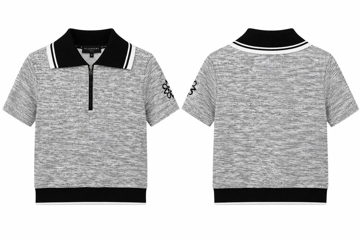 St Andrews Tweed Half-Zip Knit Golf Polo – Black & White