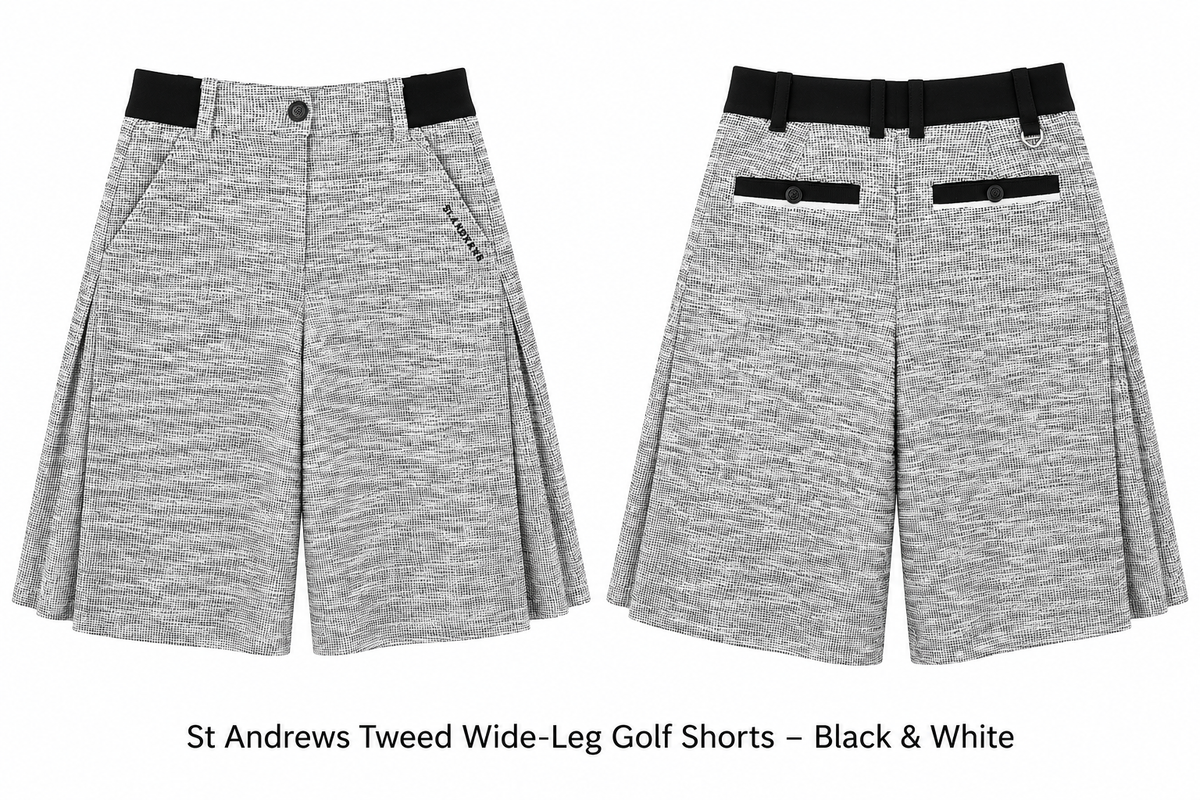 St Andrews Tweed Wide-Leg Golf Shorts – Black & White