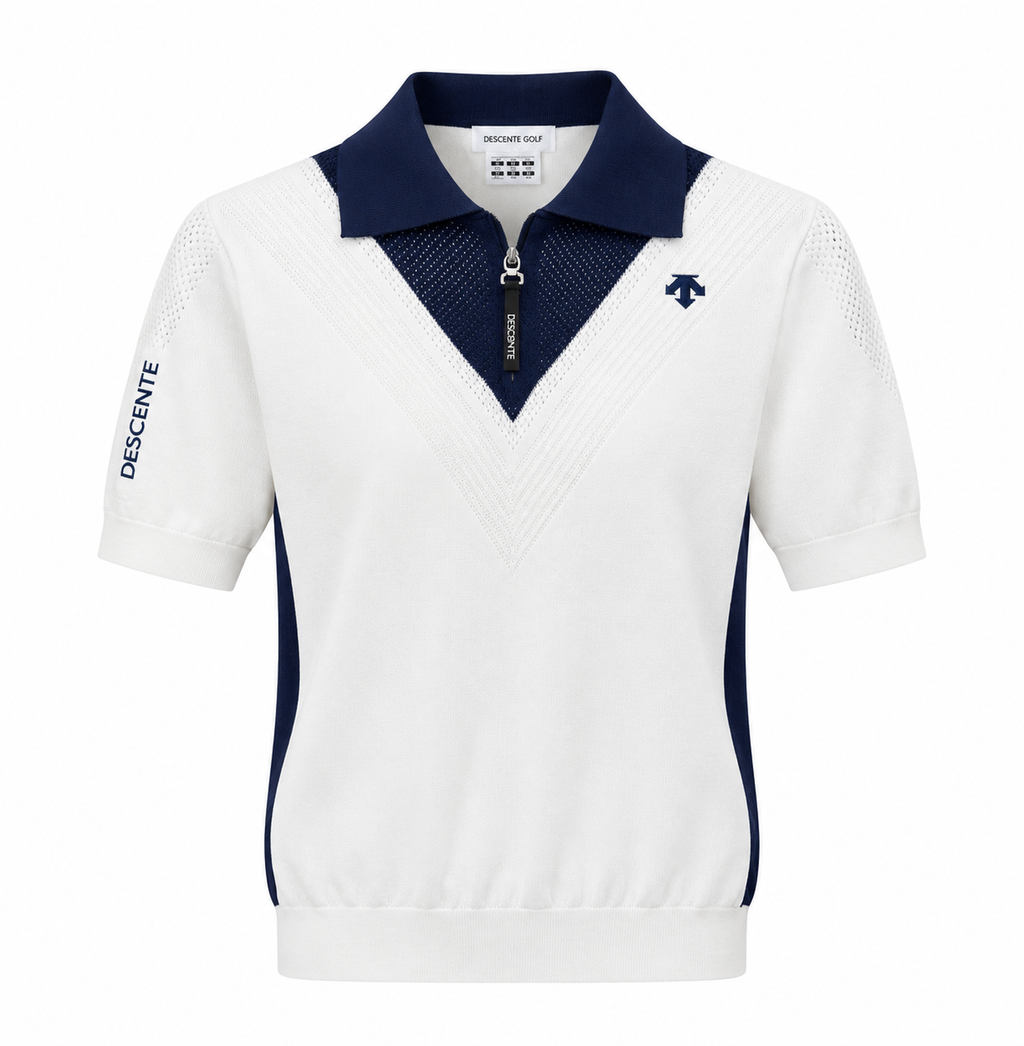 DESCENTE Golf Contrast V-Neck Knit Polo