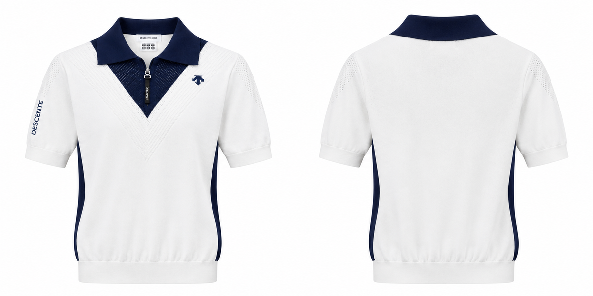 DESCENTE Golf Contrast V-Neck Knit Polo